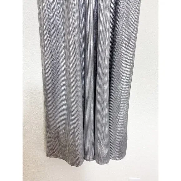 Lovers + Friends Tanya Midi Dress Silver Small Metallic Pleated Rhinestone Strap - Picture 9 of 14